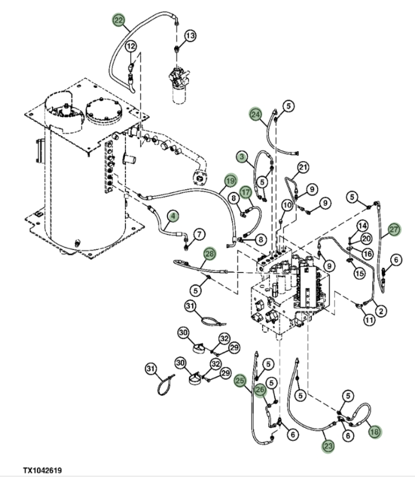 Hitachi ZX210F-3 installation diagram showing hydraulic hose 4630947 at Pipe No. 23