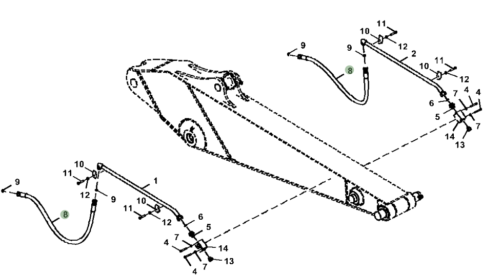 Hitachi ZX250LC-6N installation diagram showing hydraulic hose 4652746 at Pipe No. 8