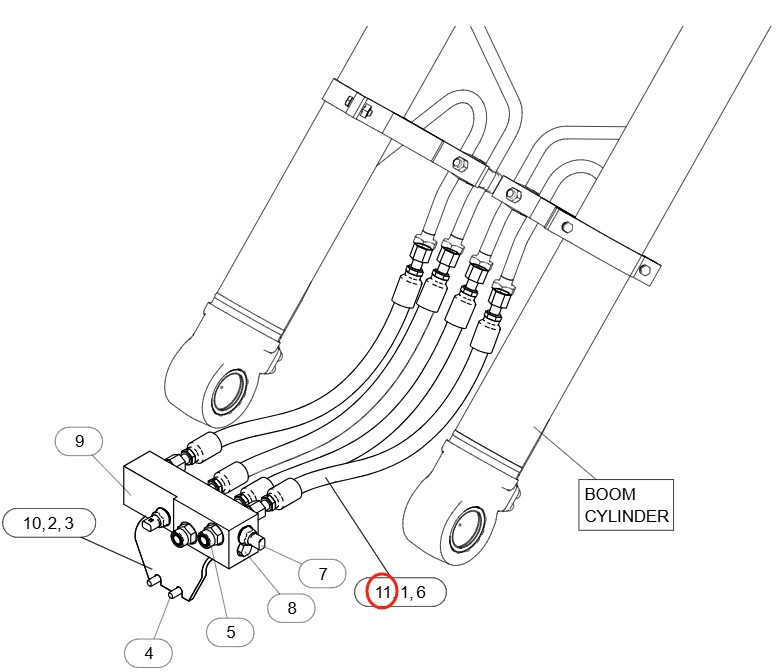 Caterpillar CAT®317 installation diagram showing hydraulic hose 566-0862 at Pipe No. 11