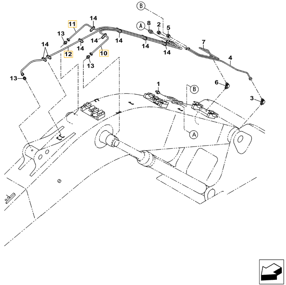 Case CX240C-8 installation diagram showing hydraulic hose KHJ2172 at Pipe No. 12