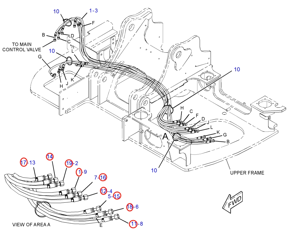 Caterpillar CAT®315F LCR installation diagram showing hydraulic hose 302-9635 at Pipe No. 16