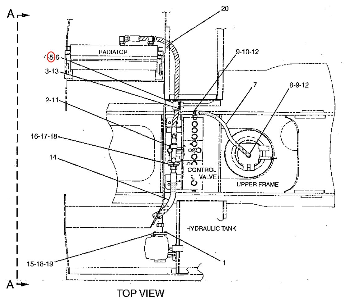 Caterpillar CAT®315B installation diagram showing hydraulic hose 142-1101 at Pipe No. 5