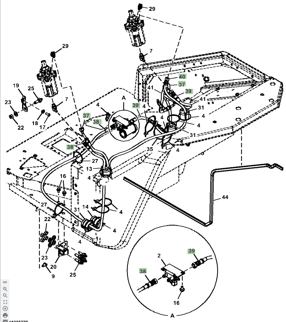 Hitachi ZX30U-5N installation diagram showing hydraulic hose 4661782 at Pipe No. 38