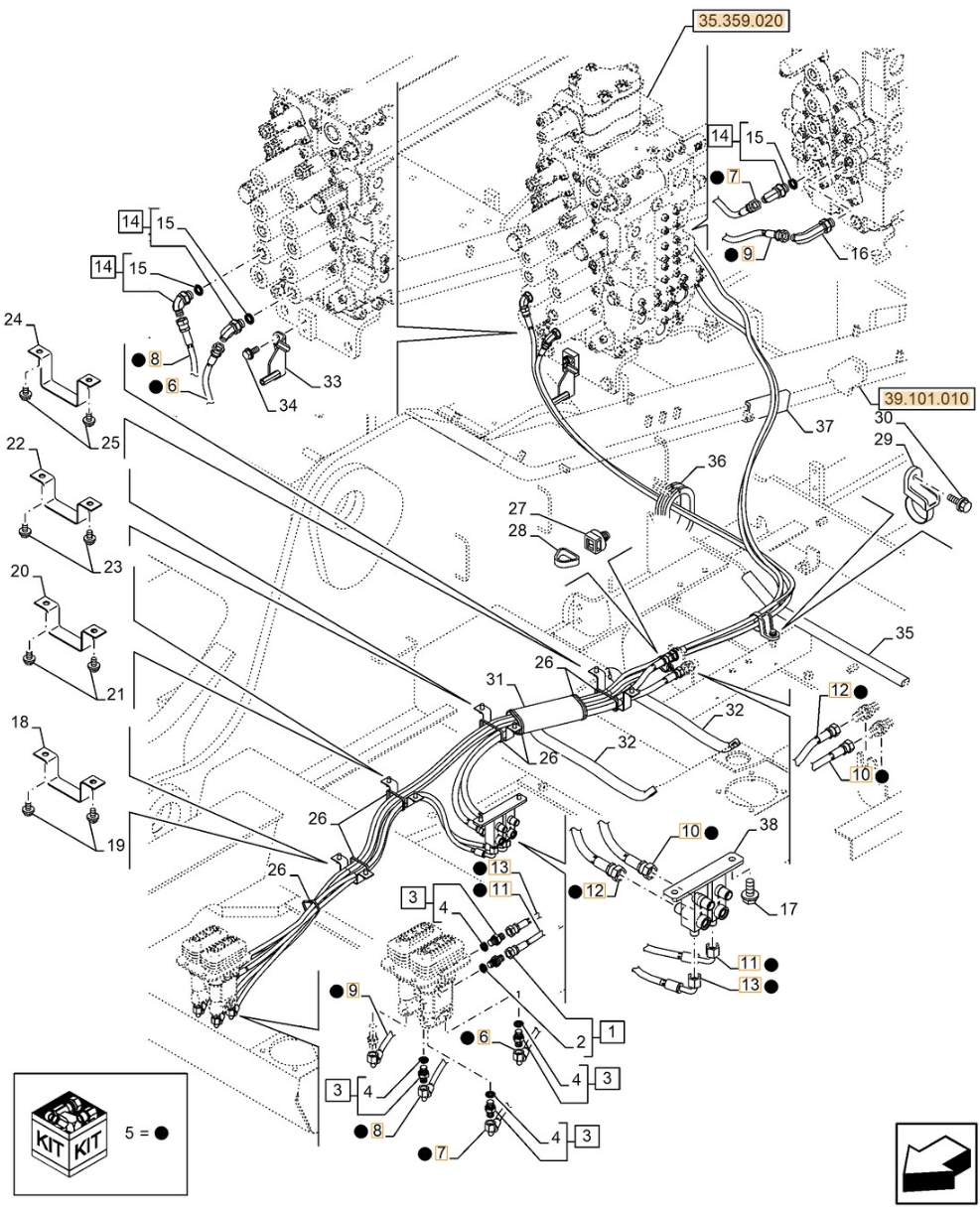 Case CX300E NLC installation diagram showing hydraulic hose KHJ18960 at Pipe No. 7