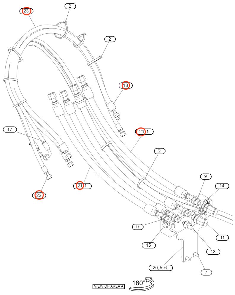 Caterpillar CAT®315 GC installation diagram showing hydraulic hose 560-3340 at Pipe No. 21