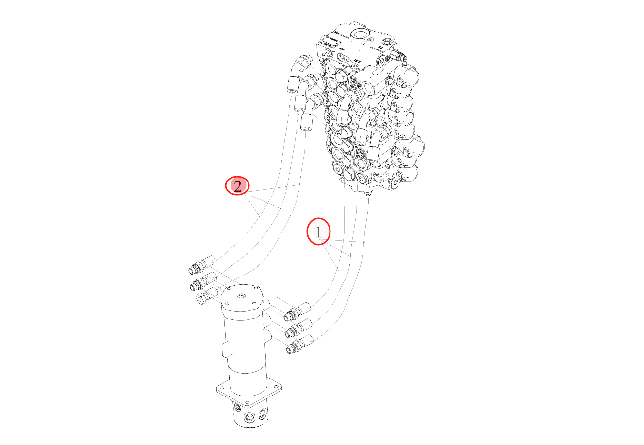 Sunward SWE80F-1A installation diagram showing hydraulic hose 73050200A312 at Pipe No. 1
