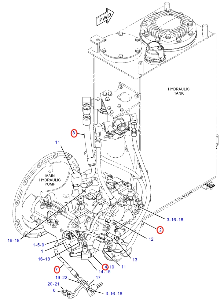 Caterpillar CAT®315F LCR installation diagram showing hydraulic hose 371-2997 at Pipe No. 7
