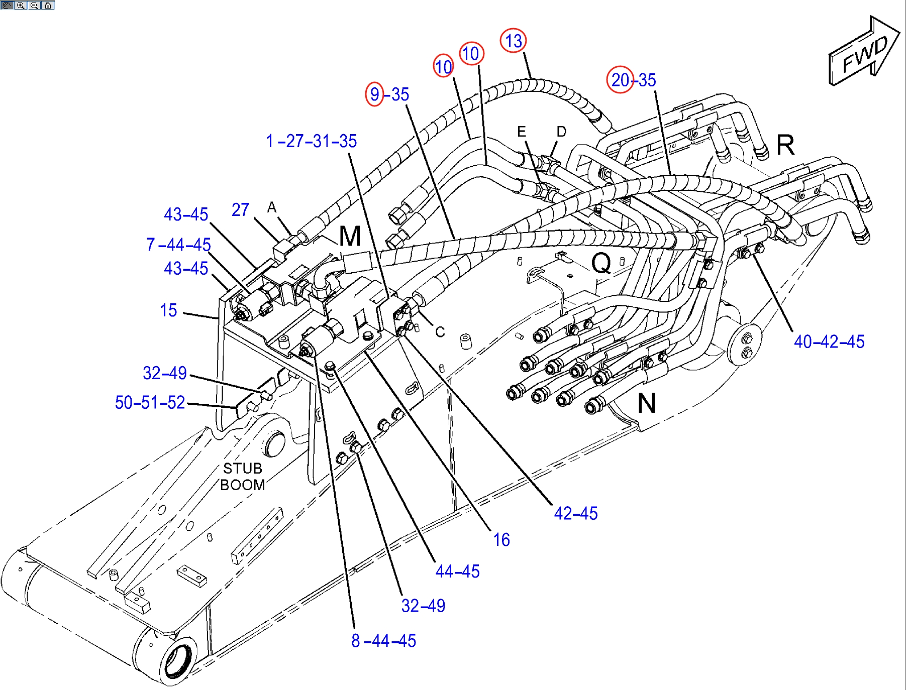 Caterpillar CAT®314E LCR installation diagram showing hydraulic hose 286-6410 at Pipe No. 10