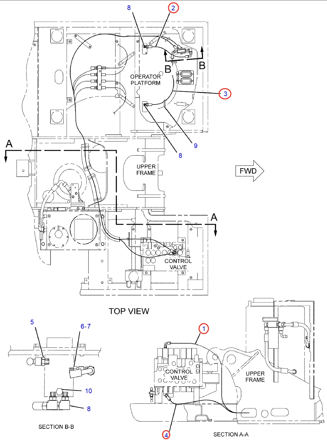 Caterpillar CAT®311C installation diagram showing hydraulic hose 187-9926 at Pipe No. 4
