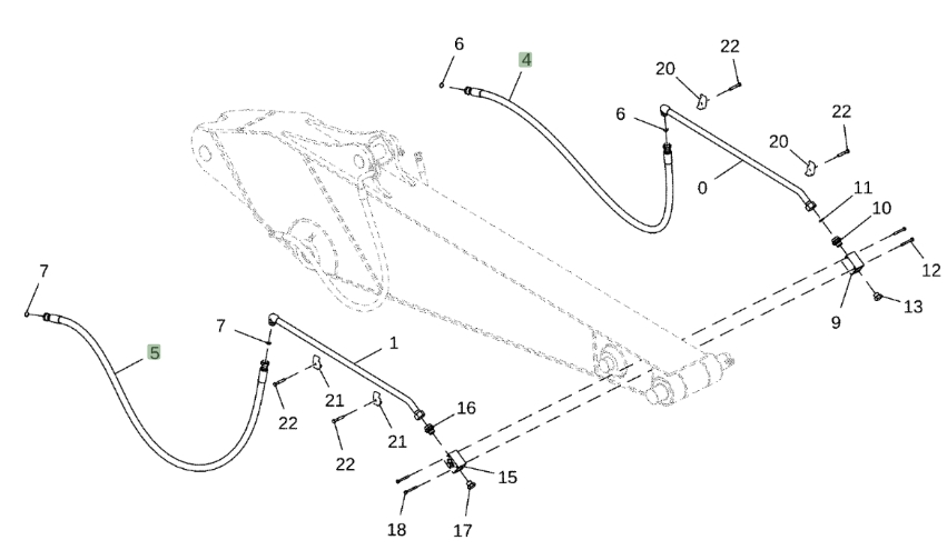 Hitachi ZX350LC-5A installation diagram showing hydraulic hose 4642276 at Pipe No. 5