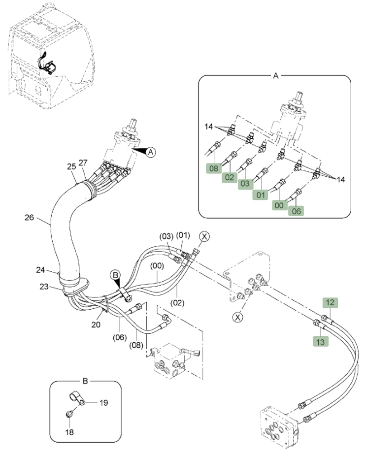 Hitachi ZX75US-3 installation diagram showing hydraulic hose 4471875 at Pipe No. 1