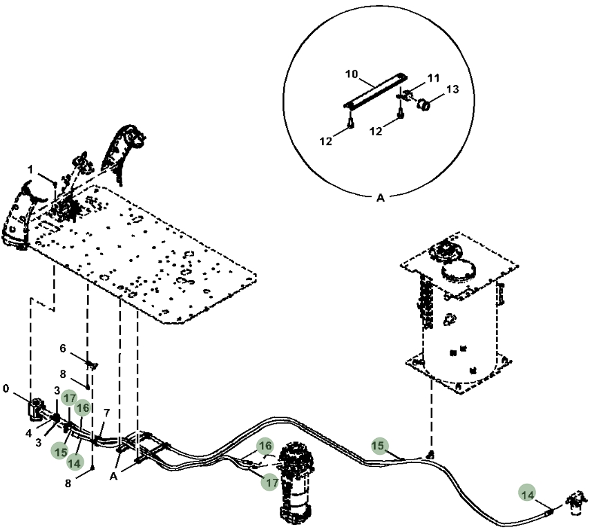 Hitachi ZX230W-5N installation diagram showing hydraulic hose 4724133 at Pipe No. 15