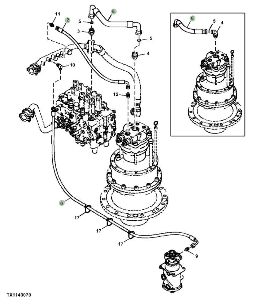 Hitachi ZX240F-3 installation diagram showing hydraulic hose 4628869 at Pipe No. 2