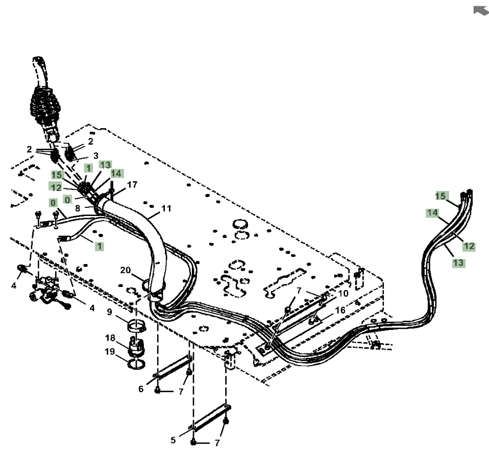 Hitachi ZX210LC-5G installation diagram showing hydraulic hose 4643180 at Pipe No. 13