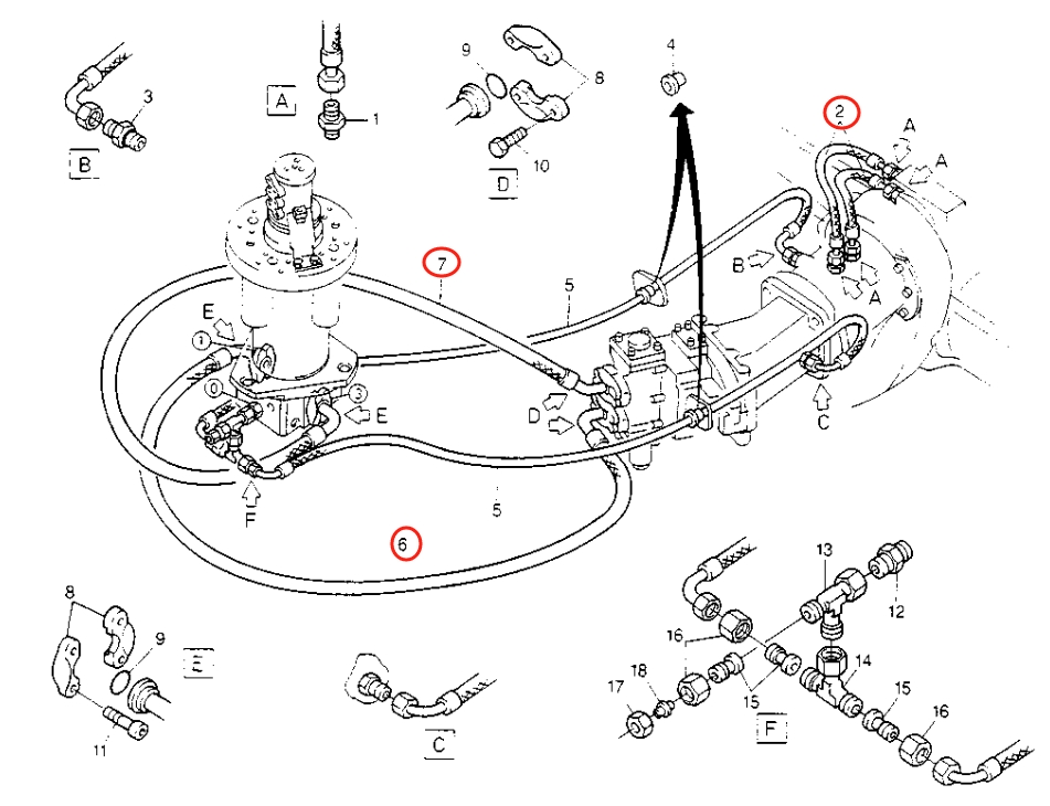 Caterpillar CAT®214B installation diagram showing hydraulic hose 8U-1666 at Pipe No. 2