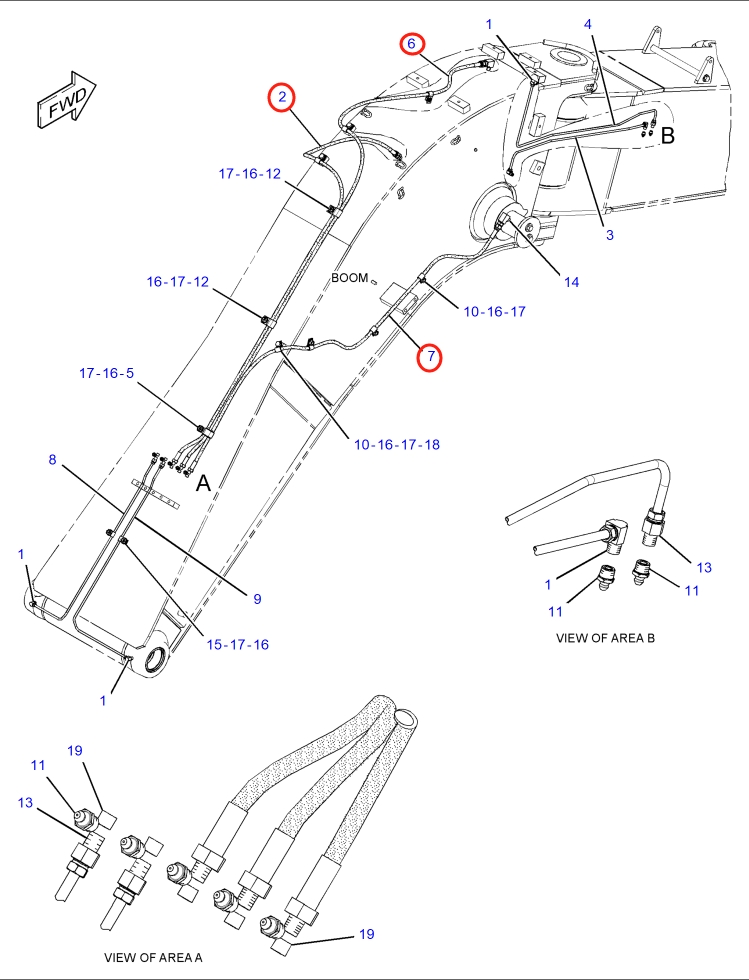Caterpillar CAT®315F LCR installation diagram showing hydraulic hose 166-3152 at Pipe No. 6