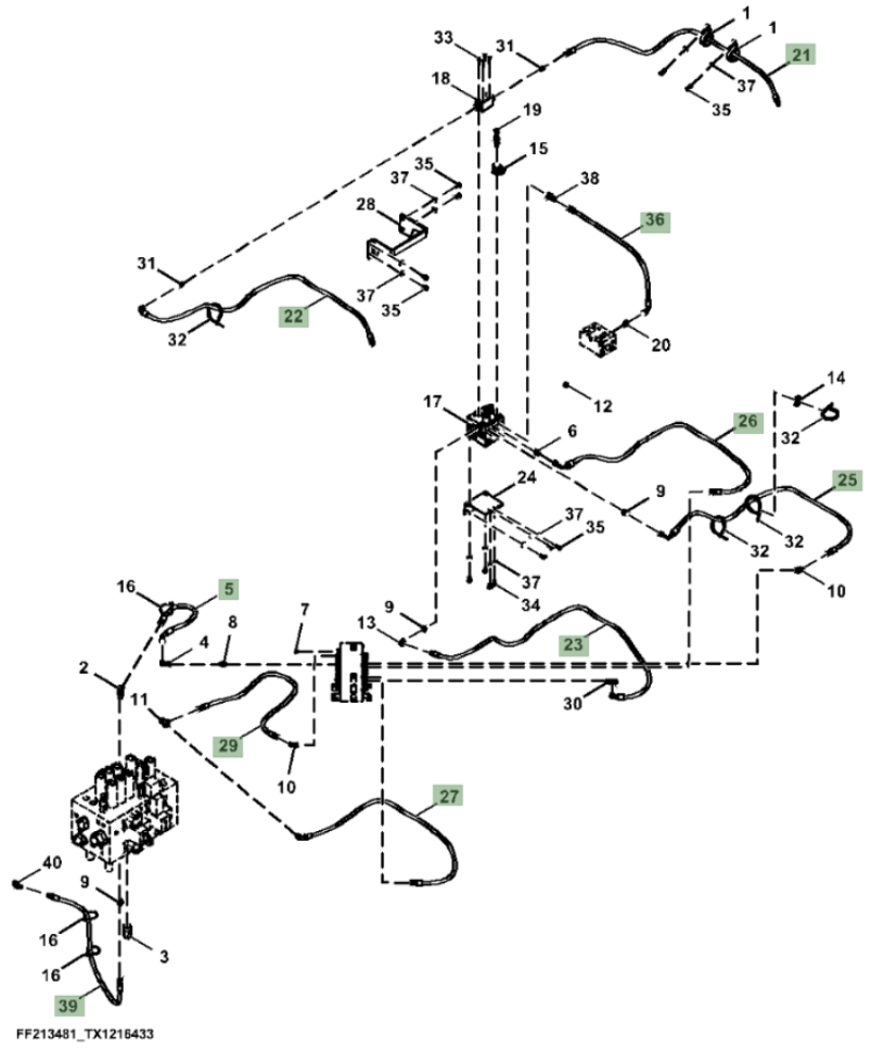 Hitachi ZX210FLC-FE-6N installation diagram showing hydraulic hose 4453063 at Pipe No. 5
