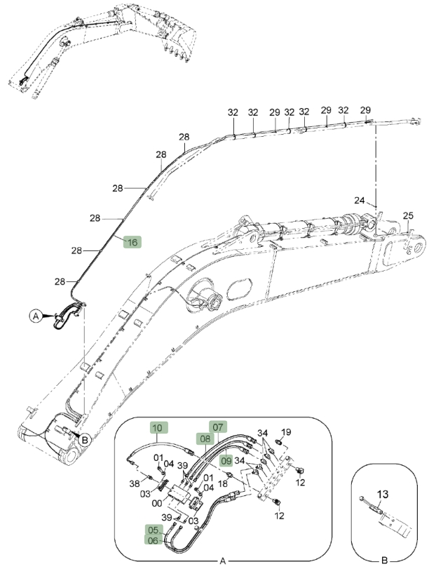 Hitachi ZX850LC-3 installation diagram showing hydraulic hose 4656501 at Pipe No. 5