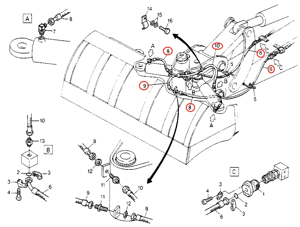 Caterpillar CAT®214B installation diagram showing hydraulic hose 8U-2679 at Pipe No. 8