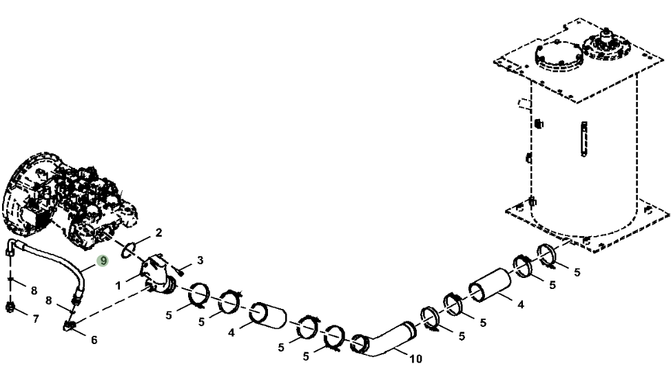 Hitachi ZX250LC-6N installation diagram showing hydraulic hose 4644625 at Pipe No. 9