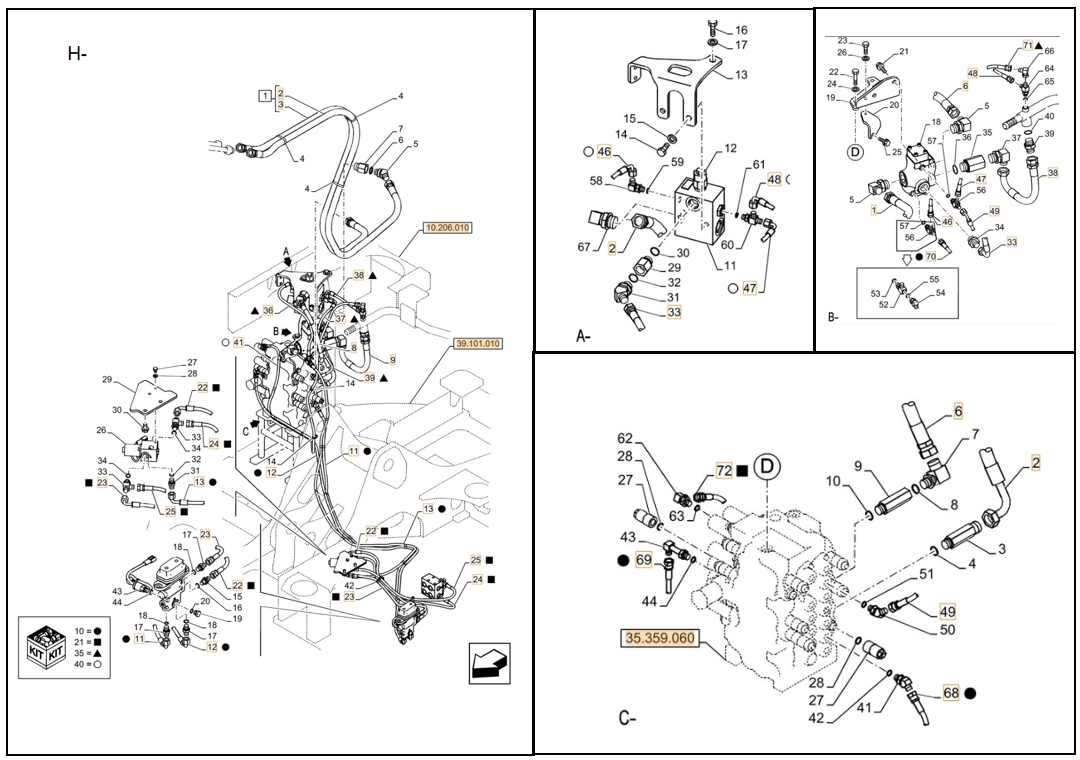 Case CX75C SR installation diagram showing hydraulic hose KHJ2088 at Pipe No. 24