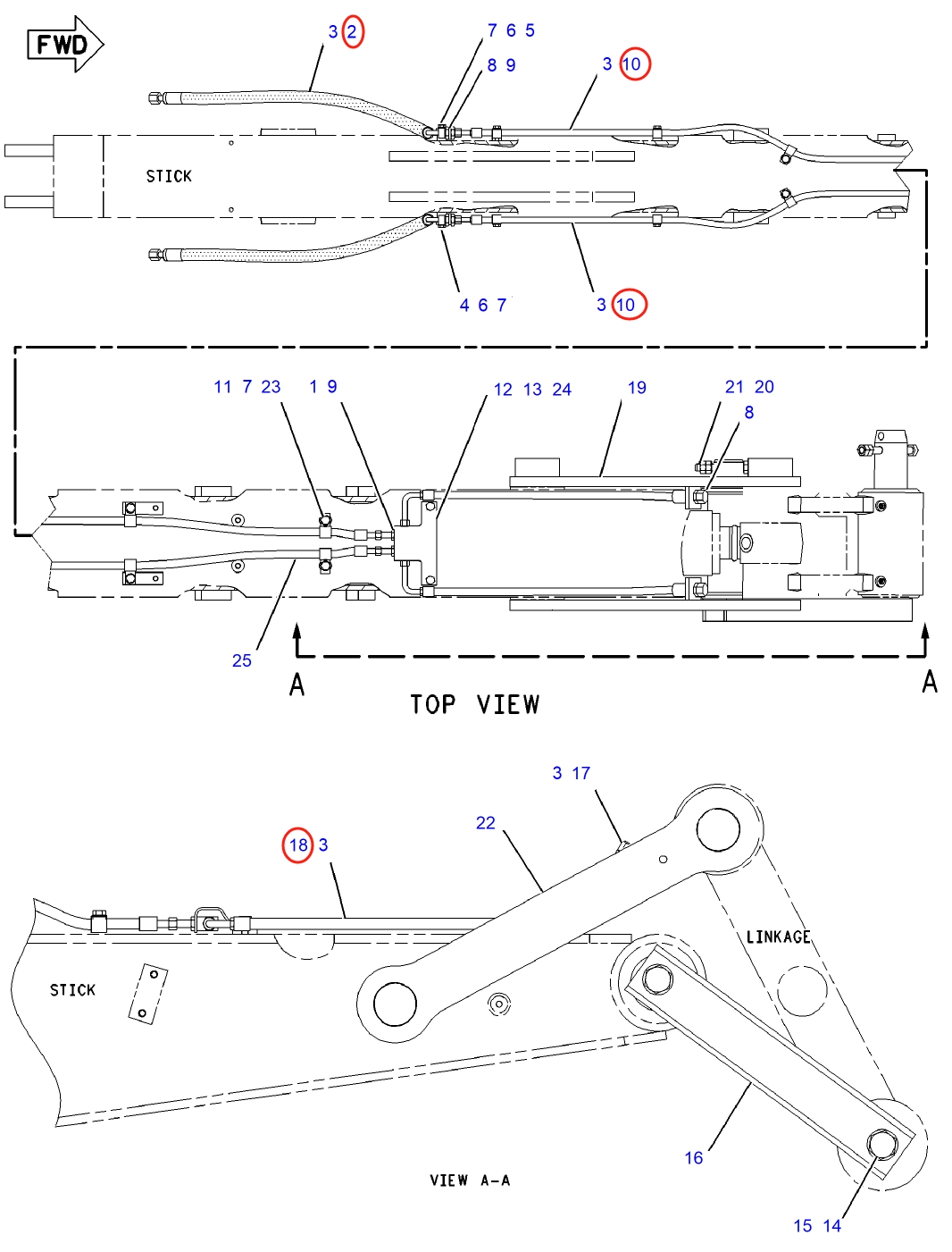 Caterpillar CAT®312C installation diagram showing hydraulic hose 173-3788 at Pipe No. 10