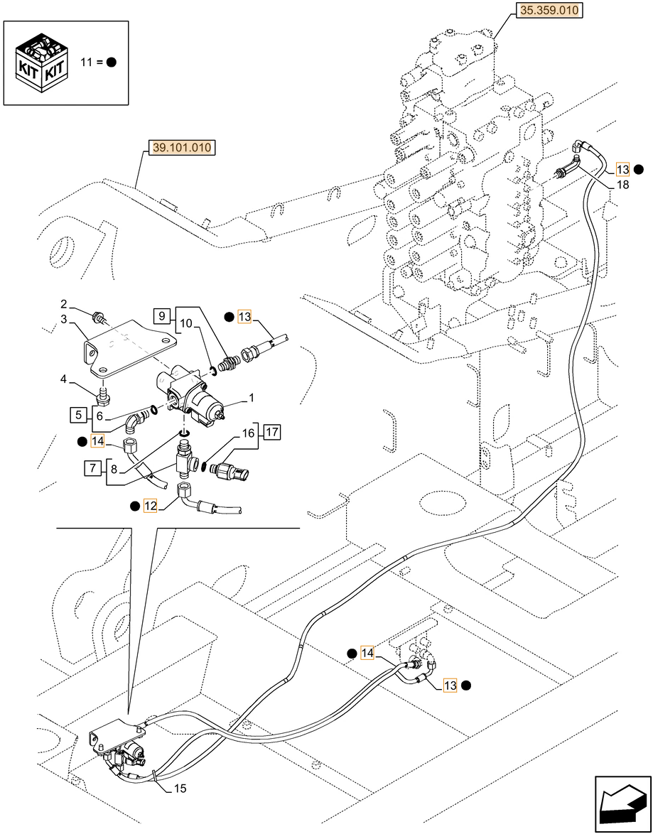 Case CX250E LC installation diagram showing hydraulic hose KHJ2092 at Pipe No. 13