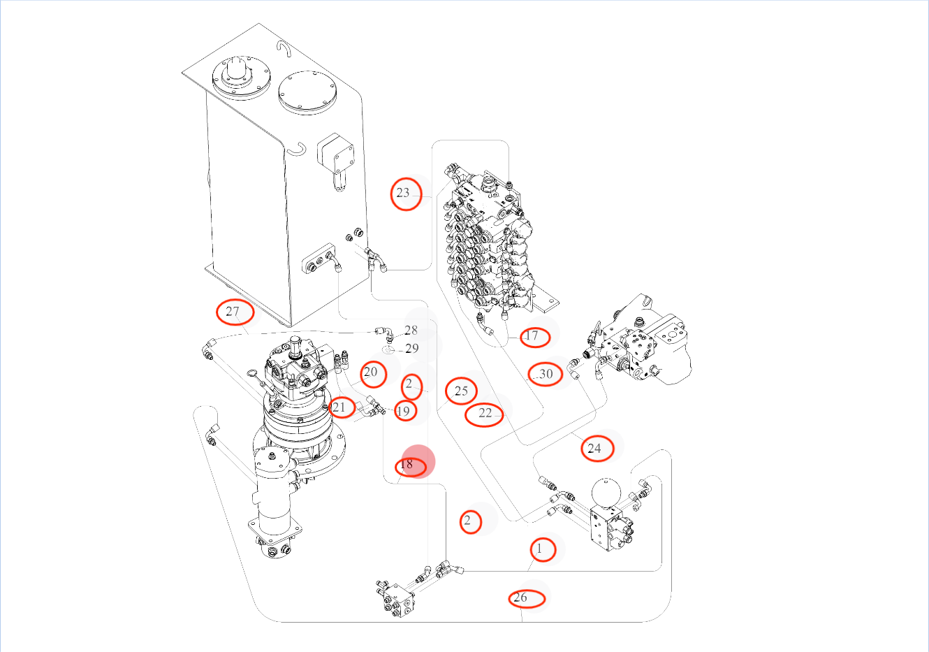 Sunward SWE80F-1A installation diagram showing hydraulic hose 730504006444 at Pipe No. 26