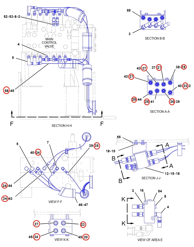 Caterpillar CAT®312C L installation diagram showing hydraulic hose 110-5499 at Pipe No. 35