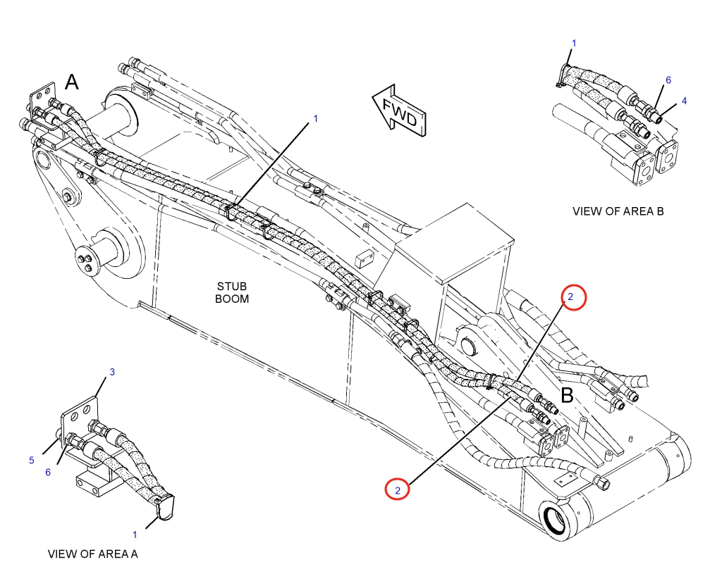 Caterpillar CAT®316F L installation diagram showing hydraulic hose 370-0298 at Pipe No. 2