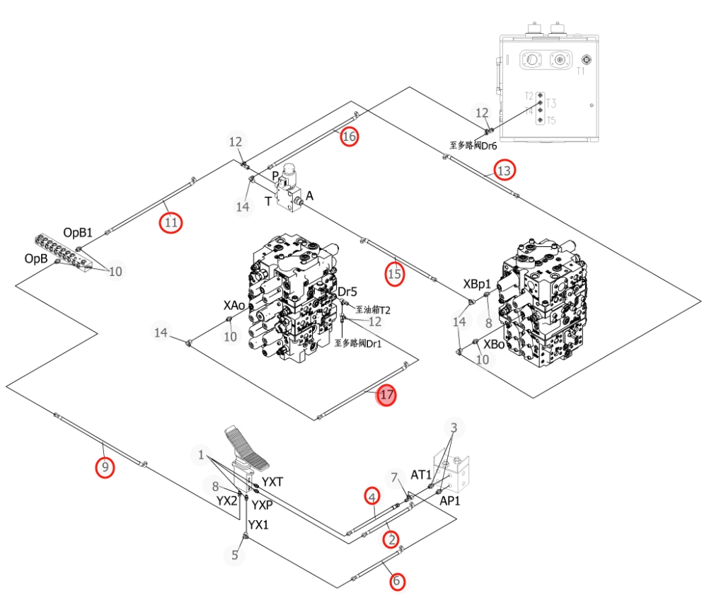 Sunward SWE750F installation diagram showing hydraulic hose 730502006495 at Pipe No. 11