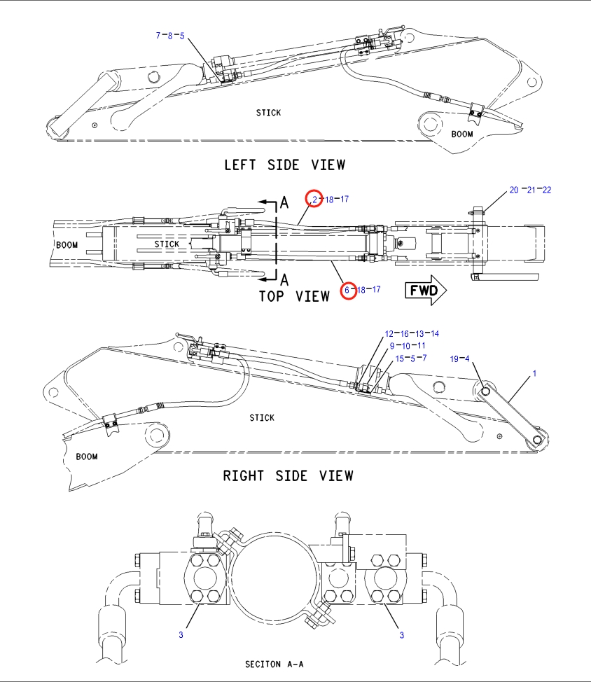 Caterpillar CAT®318C installation diagram showing hydraulic hose 172-5927 at Pipe No. 2