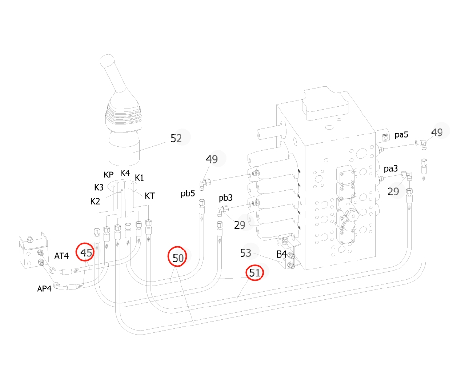 Sunward SWE215E-3H installation diagram showing hydraulic hose 730502002435 at Pipe No. 45