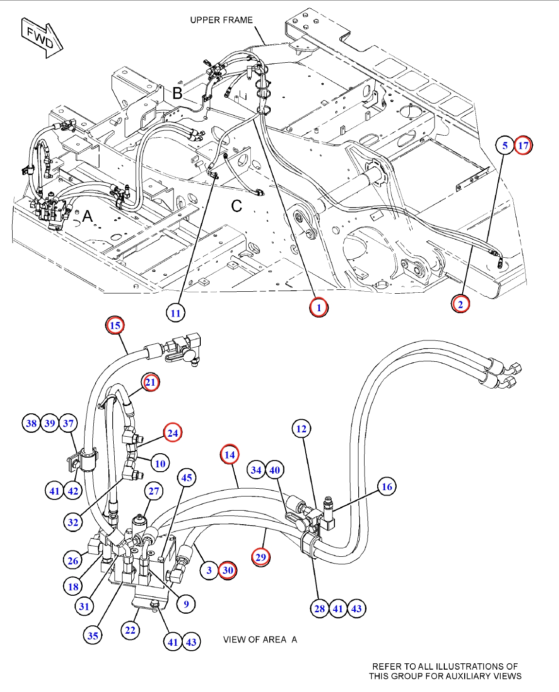 Caterpillar CAT®312D2 GC installation diagram showing hydraulic hose 285-2719 at Pipe No. 17