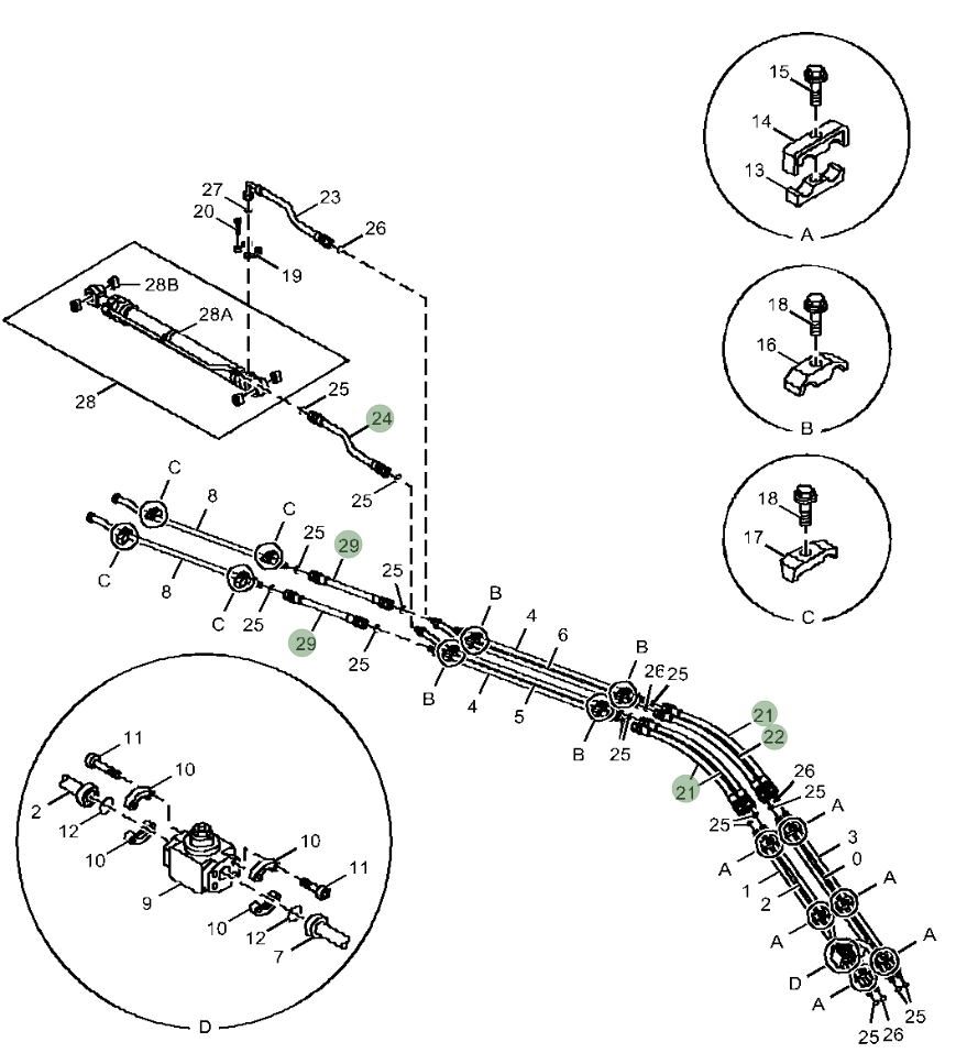 Hitachi ZX210-5G installation diagram showing hydraulic hose 4612251 at Pipe No. 23