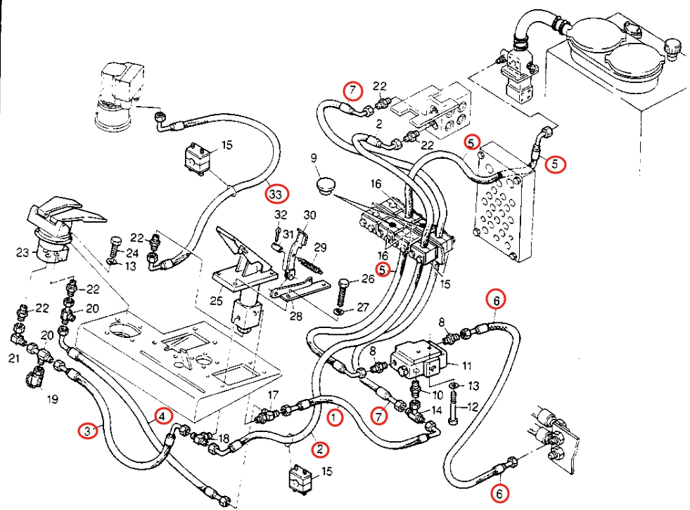 Caterpillar CAT®214B installation diagram showing hydraulic hose 8U-0109 at Pipe No. 6