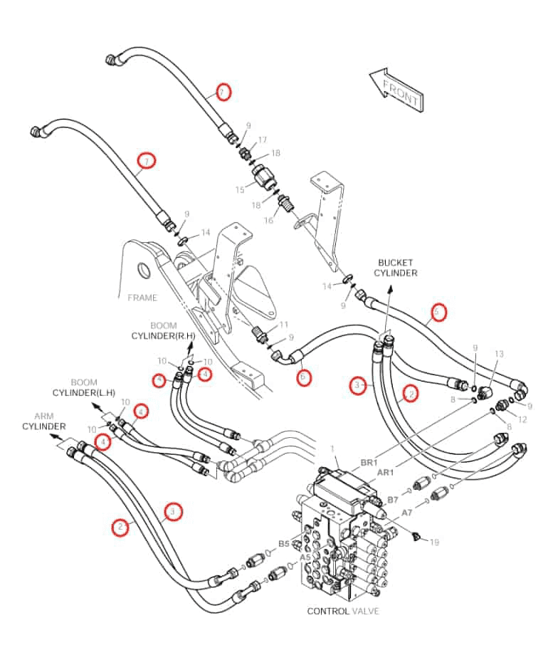 Doosan DX160LC installation diagram showing hydraulic hose DS2013318 at Pipe No. 2
