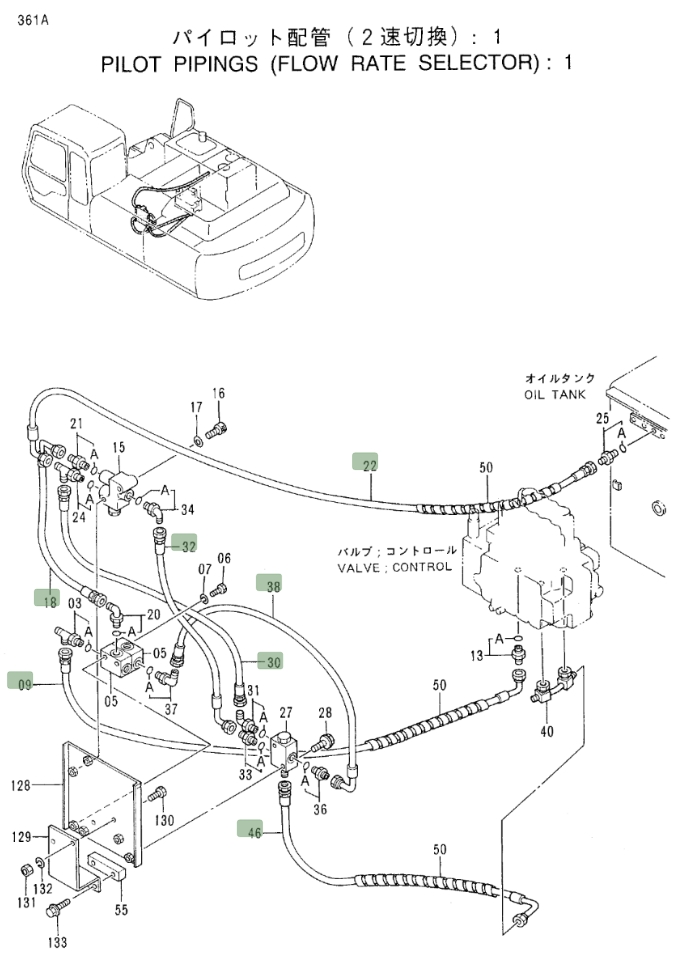 Hitachi EX300LC-3C installation diagram showing hydraulic hose 4290170 at Pipe No. 30