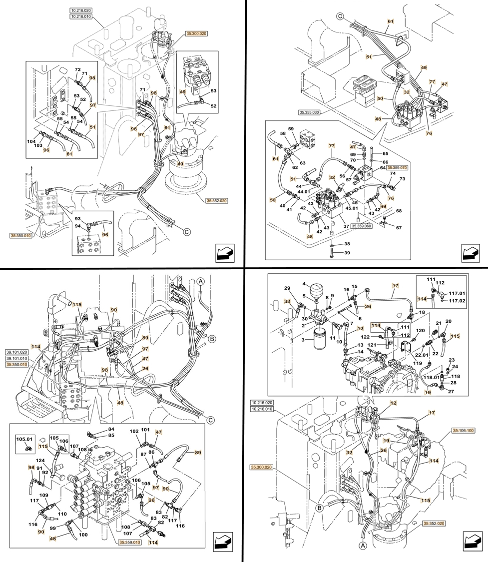 Case CX145C SR installation diagram showing hydraulic hose KHJ2171 at Pipe No. 48