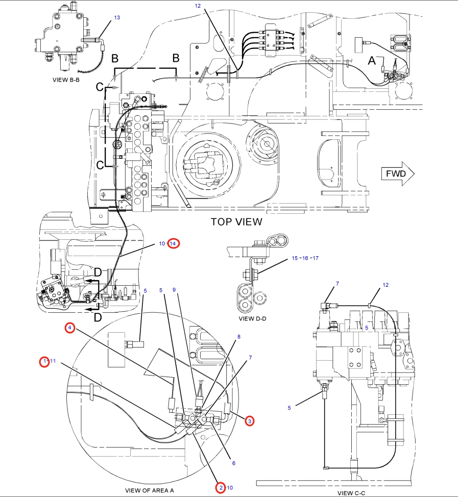 Caterpillar CAT®318C installation diagram showing hydraulic hose 087-6583 at Pipe No. 2