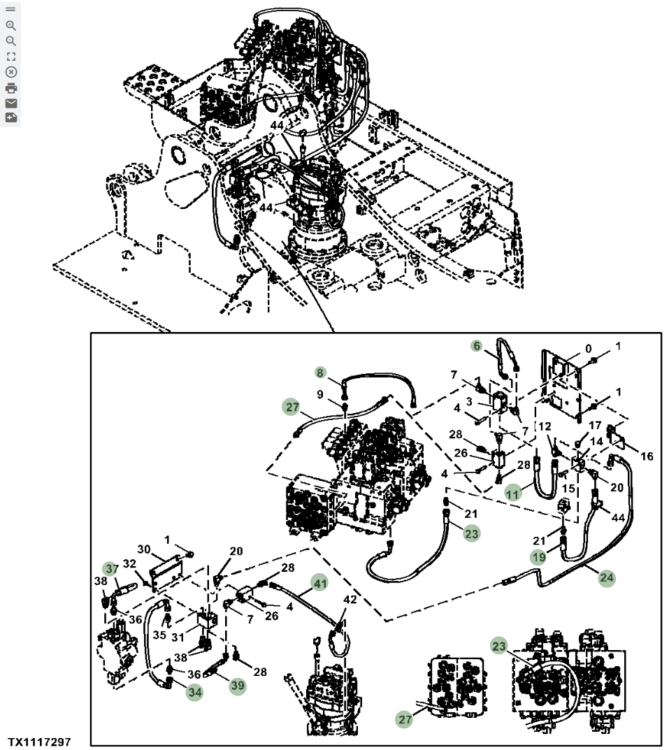 Hitachi ZX135US-5N installation diagram showing hydraulic hose 4613763 at Pipe No. 11