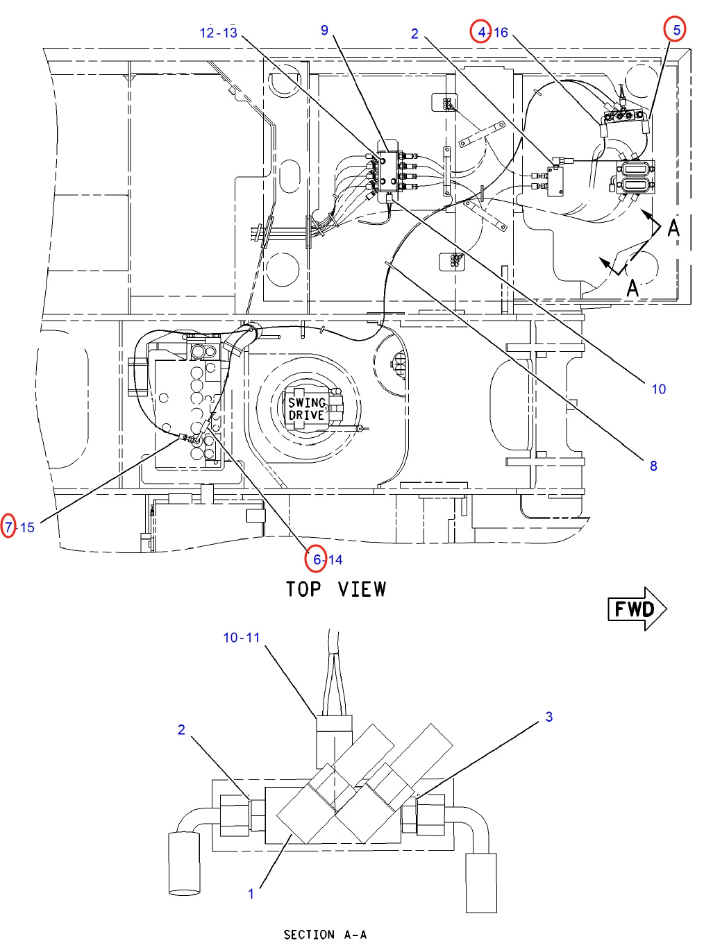 Caterpillar CAT®315C installation diagram showing hydraulic hose 4I-3511 at Pipe No. 7