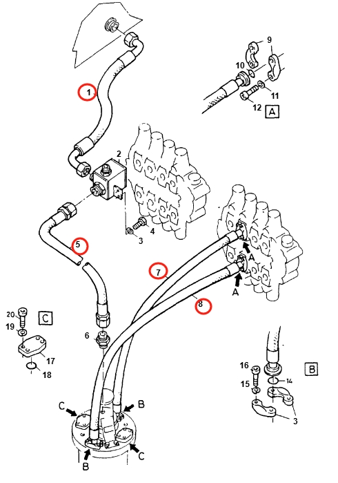 Caterpillar CAT®212 installation diagram showing hydraulic hose 5W-4906 at Pipe No. 7