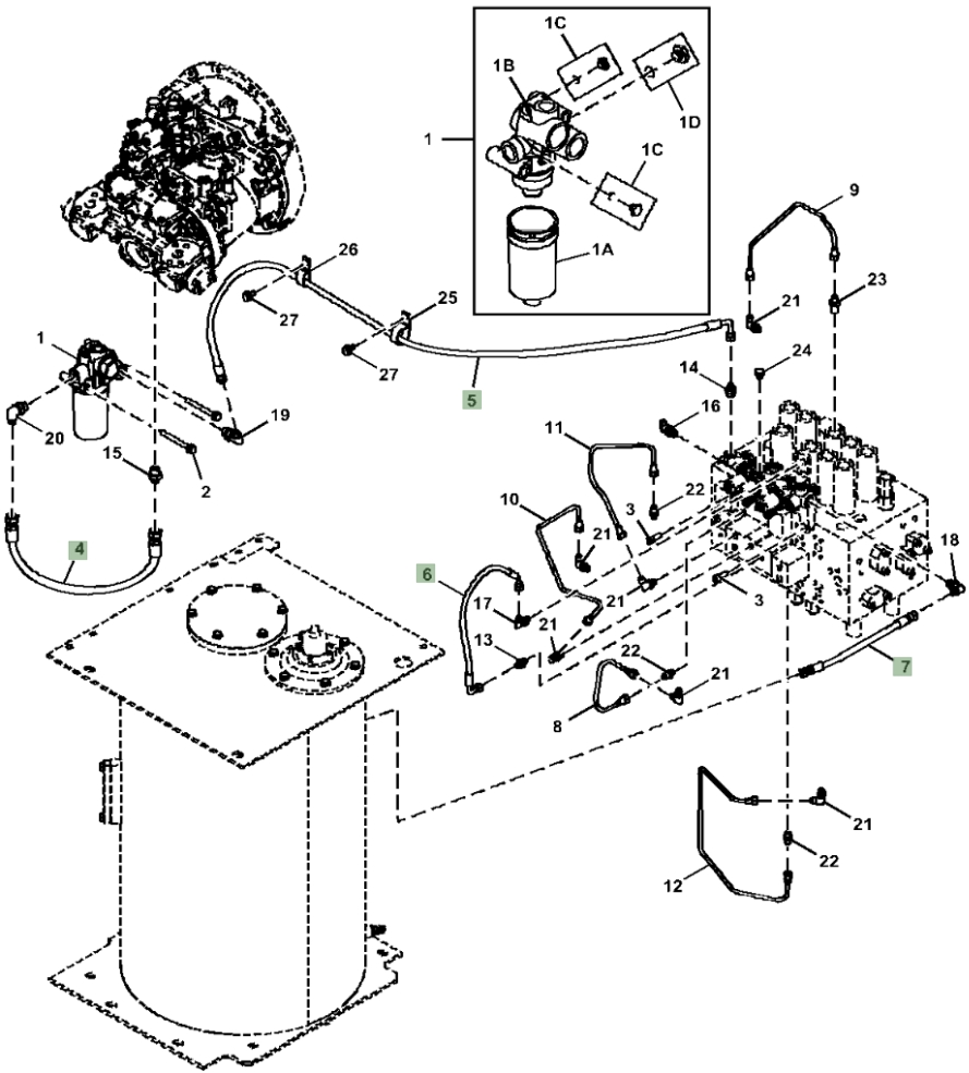 Hitachi ZX250LC-5G installation diagram showing hydraulic hose 4643029 at Pipe No. 6