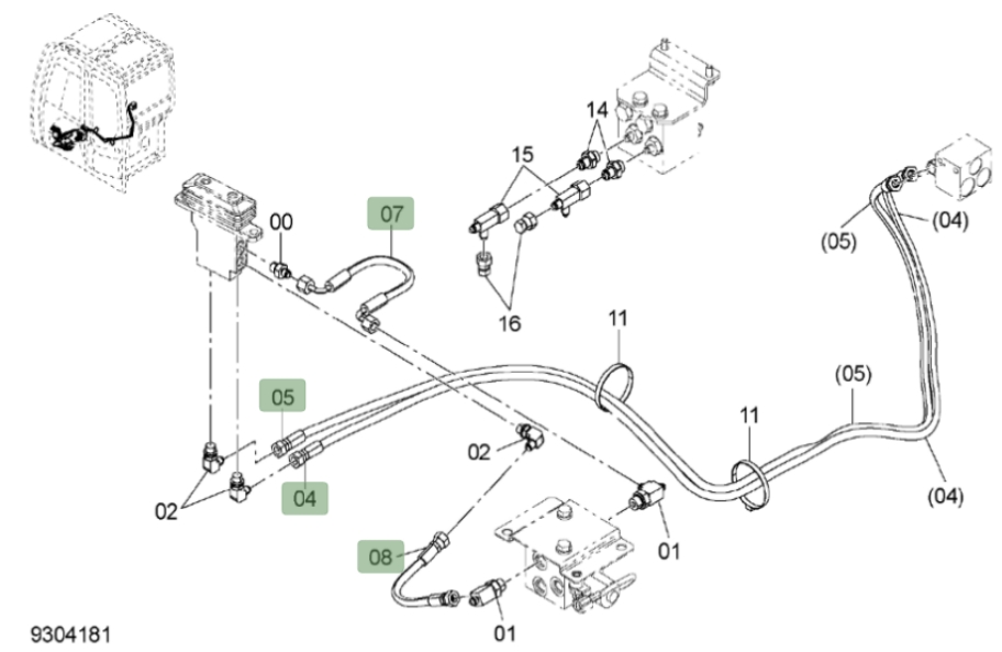 Hitachi ZX85USB-3 installation diagram showing hydraulic hose 4627868 at Pipe No. 7