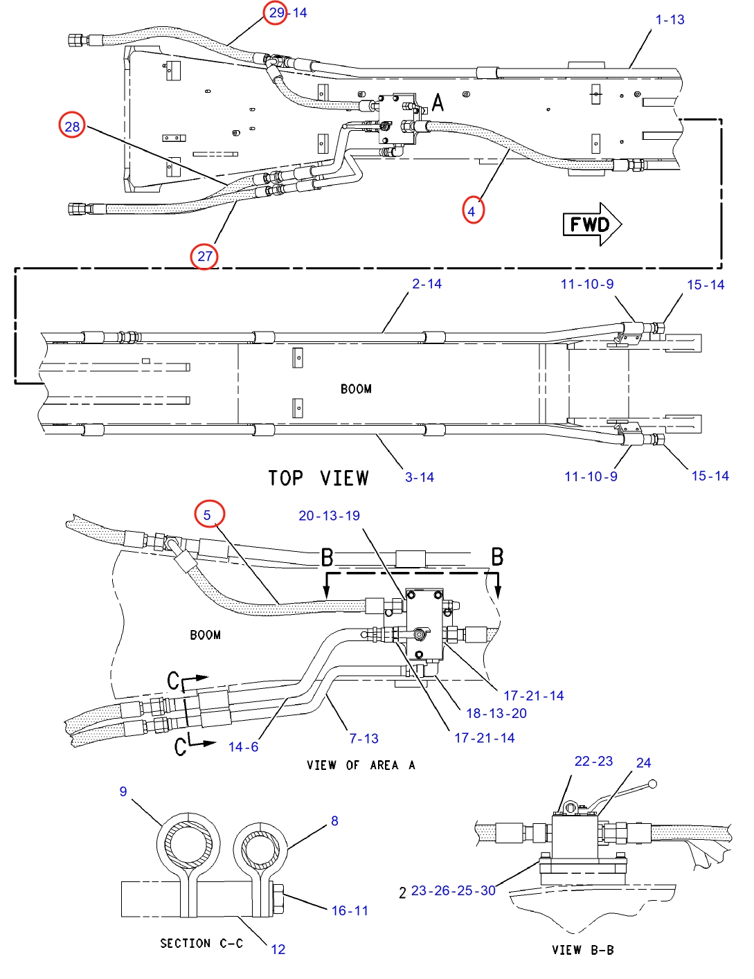 Caterpillar CAT®312B L installation diagram showing hydraulic hose 132-1576 at Pipe No. 27