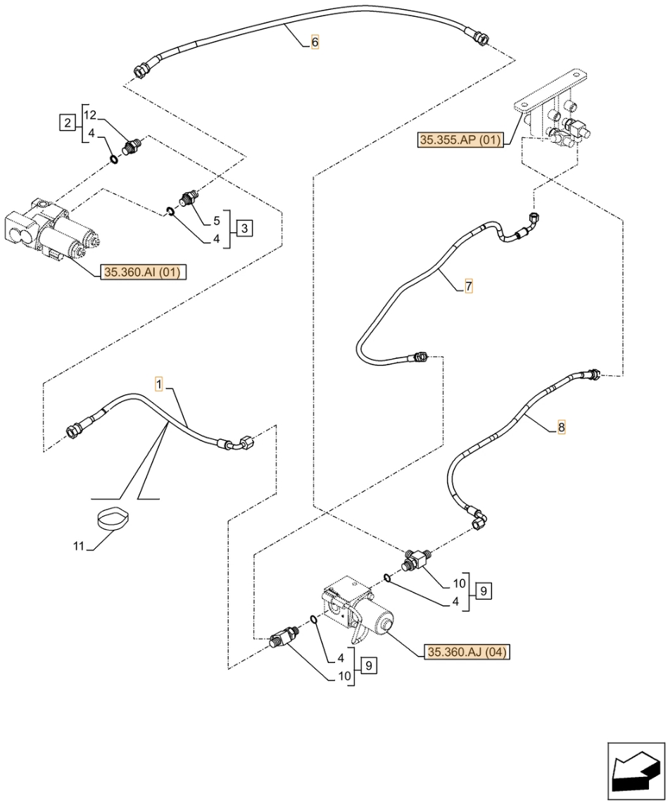 Case CX300D NLC installation diagram showing hydraulic hose KHJ2195 at Pipe No. 8