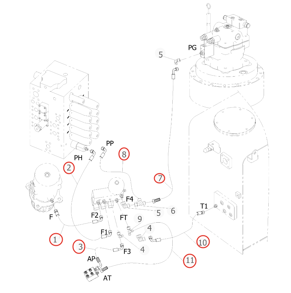 Sunward SWE155E installation diagram showing hydraulic hose 730502000092 at Pipe No. 7