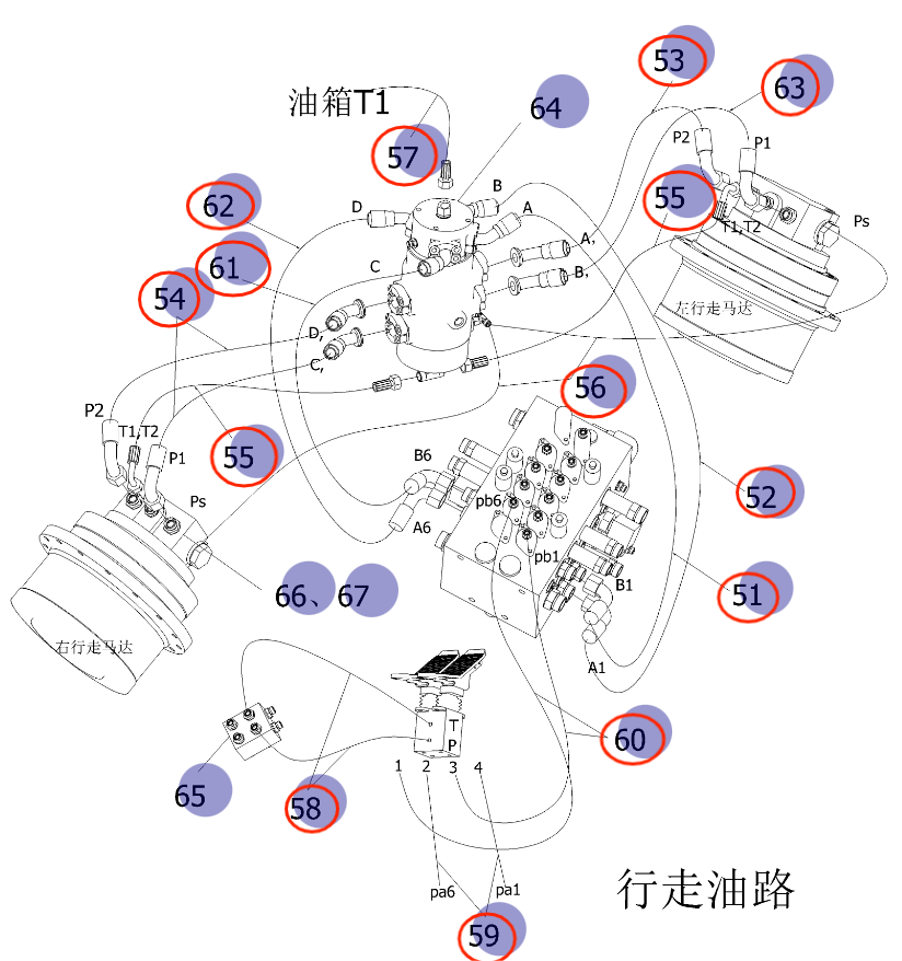 Sunward SWE150E installation diagram showing hydraulic hose 730502003872 at Pipe No. 59