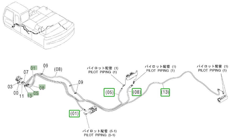 Hitachi ZX370 installation diagram showing hydraulic hose 4436255 at Pipe No. 1